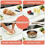 Hacaroa 4 Pack plateau de coupe en verre trempé avec pieds en caoutchouc, rectangle antidérapant panneau, long plateau en verre transparent pour comptoir de cuisine, table, résistant aux écumoires, résistant à la chaleur, 2 Taille