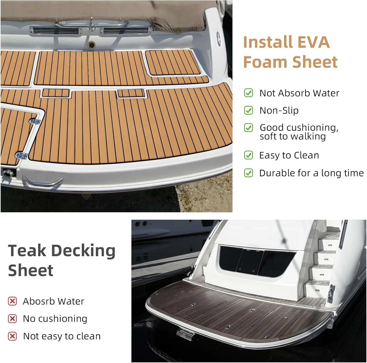 Hjdeck Boat Flooring EVA Foam Boat Decking with 3M Self-Adhesive Backing Non-Slip Boat Foam Flooring Marine Carpet DIY Faux Teak Sheet for Yacht Jon Boat Kayak Motorboat SUP Ramp RV Floor Helm Pad