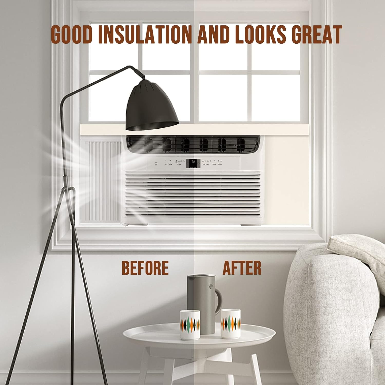 BEWAVE Window Air Conditioner Insulation Foam Panels, AC Side Surround Panels Kit with Top Seal Strip for AC Unit Indoor 2 Pack : Home & Kitchen