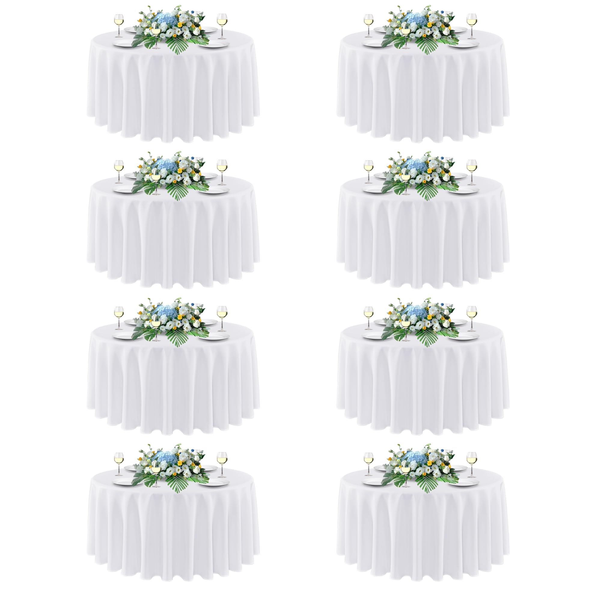 Photo 1 of sancua 90 Inch Round Tablecloth White, 8 Pack - Circle Polyester Fabric Table Cloth for Wedding Party Reception Banquet Birthday, Washable Formal Table Cover (Fit 30-72 Inch Tables)