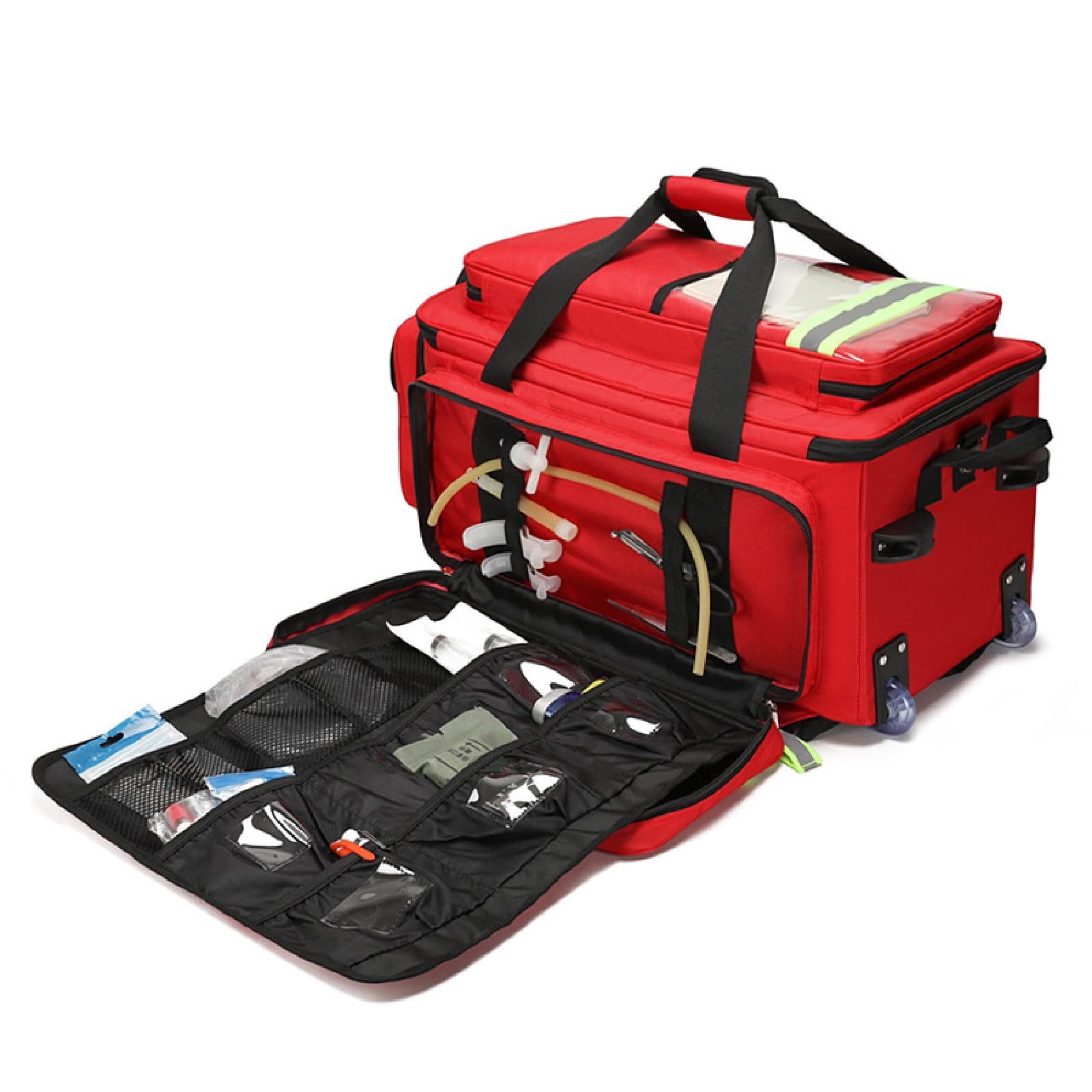 Bolsa Para Botiquín De Primeros Auxilios De Gran Capacidad Con Ruedas, Carrito Médico Con Ruedas Y Bolsa De Trauma Para Socorristas, Bolsa De Lona De Emergencia Portátil Con Tiras Reflectantes