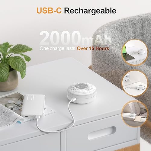 Miniatura 4 de Máquina de sonido portátil para bebés, máquina de ruido blanco con 21 sonidos relajantes, 3 temporizadores y función de memoria, batería potente de