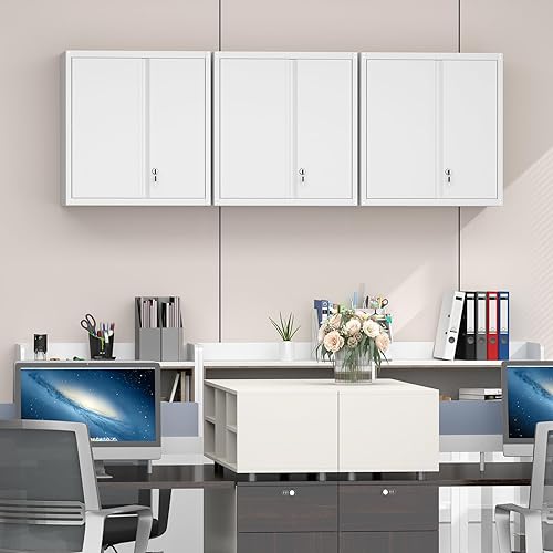 Miniatura 2 de GREATMEET Armario de pared de metal con bloqueo, gabinete de almacenamiento de metal con 2 estantes, gabinete de montaje en pared con cerradura,