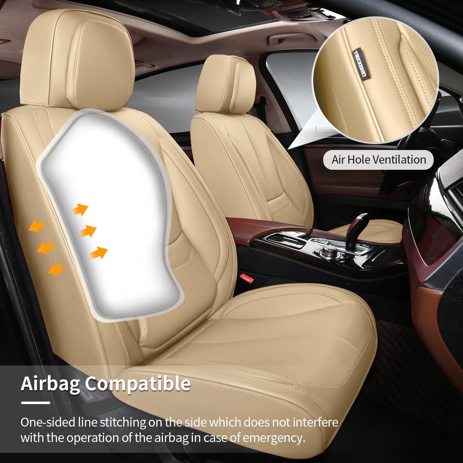 Car Seat Covers, Leather Seat Covers for Cars Full Set, Waterproof and Breathable Suitable for Most SUV/Truck/Sedan/Automotive 5 Pack(Beige)