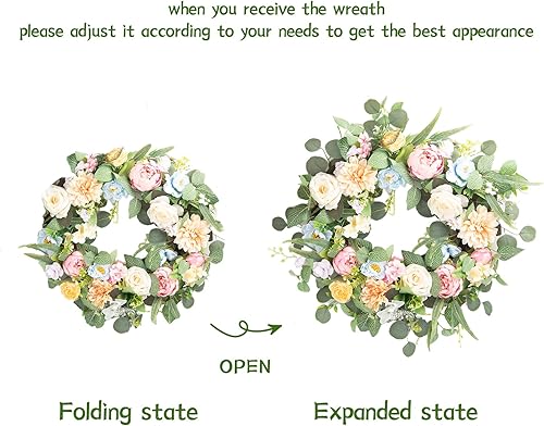 Miniatura 10 de Honnesserry Corona de primavera para puerta delantera exterior con decoración de follaje verde corona para fiesta en el hogar interior al aire libre