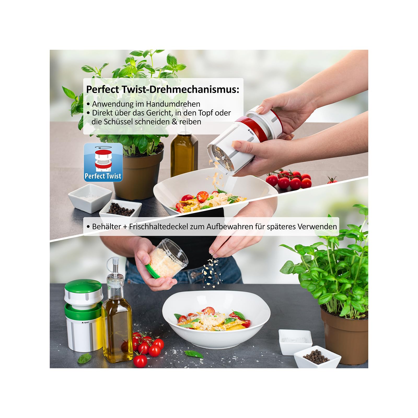 Genius Gewürzmühle Käsereibe Nicer Dicer Maestro mit 3 Größe Klingen 13-tlg. inkl. Knoblauchschneider G10