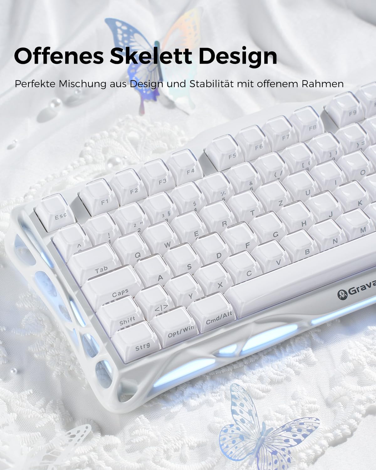 GravaStar Mercury K1 - Tastiera meccanica da gioco QWERTZ, colore: bianco