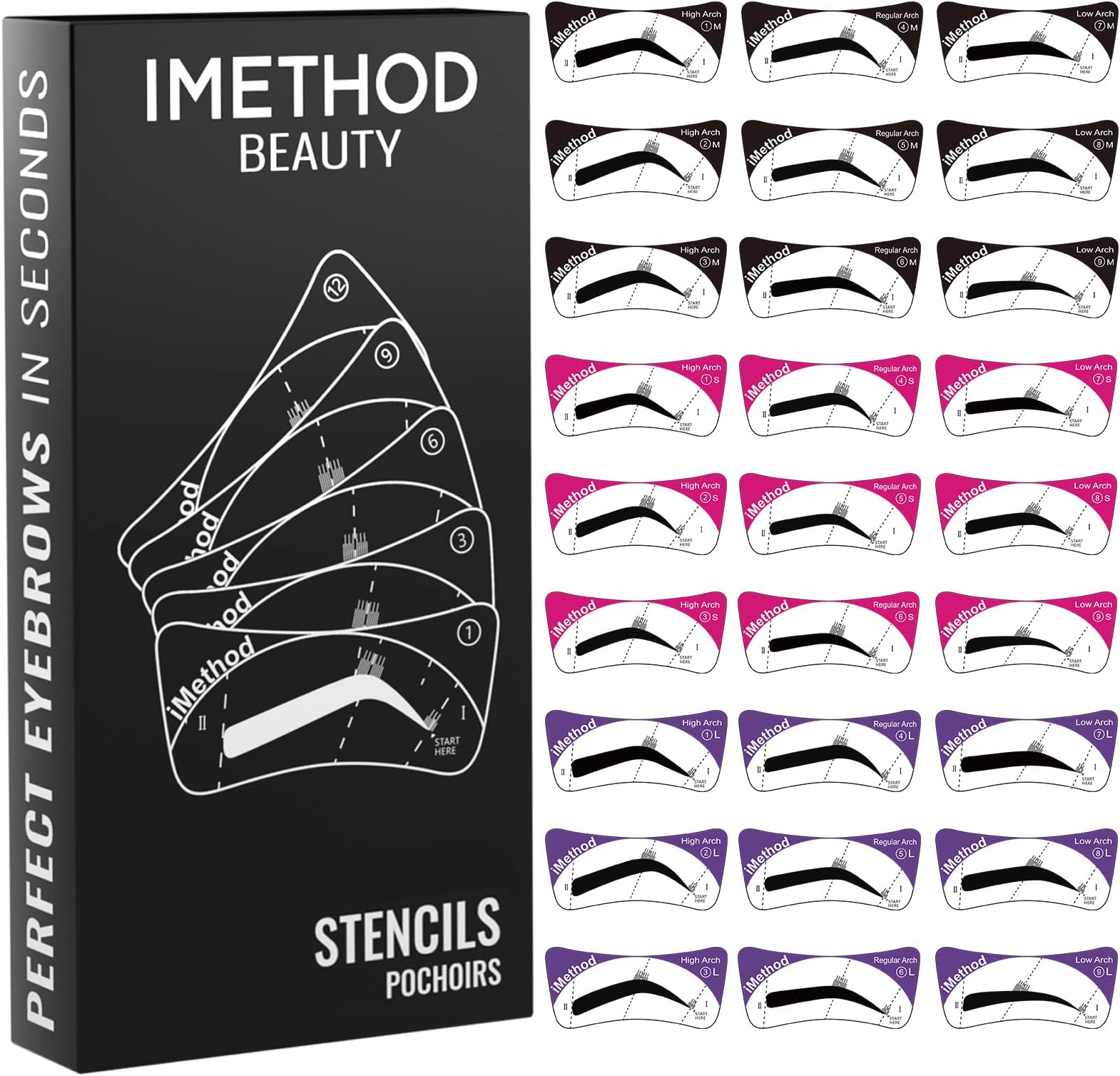 iMethod Eyebrow Stencils Eyebrows Shape Reusable - 27 Eyebrow Stencil Kit, Brow Stencils for Eyebrow Stamp, Eyebrow Shaping Kit, Eyebrow Stencil Kit for Beginners, Reusable & Flexible