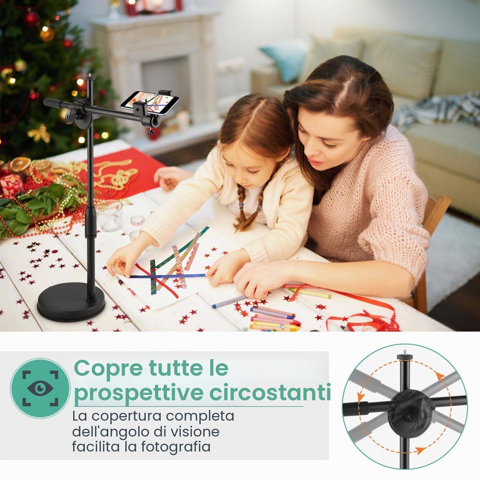 Supporto da Tavolo per Telefono in Streaming Live, Supporto per Telefono per Fotografia Desktop Regolabile in Altezza e Angolazione con Base Rotonda Robusta per Luce di Riempimento per Riprese Video F