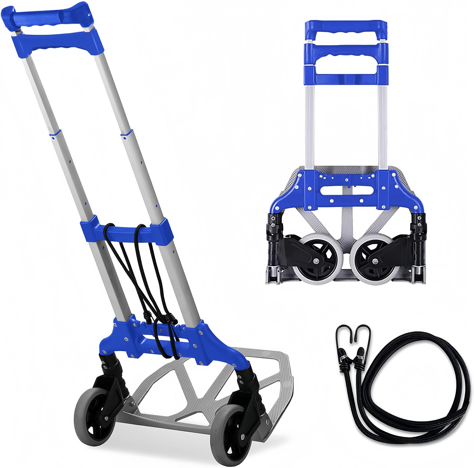 MAXBROTHERS Carretilla de Carga Plegable de Aluminio,Capacidad 75kg 165lbs,Grandes Ruedas de Marcha Suave con Bandas de Rodadura Blandas,Incluye 1 Cuerdas extensoras,con Elástico