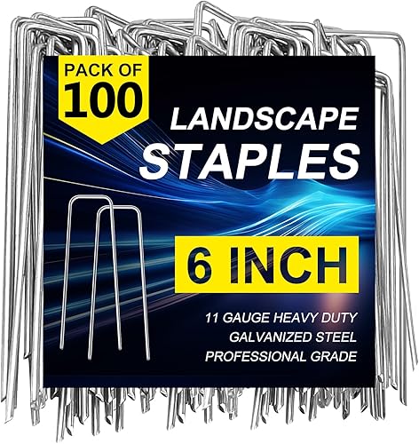 Paquete de 100 estacas antioxidantes de calibre 11 de 6 pulgadas, con parte superior redonda, resistentes en forma de U, para asegurar el jardín,