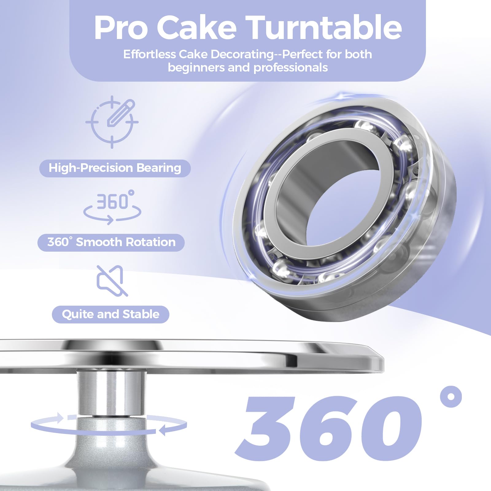 Plateau Tournant Patisserie, Ohuhu 30 cm Plateau Tournant Gateau avec 2 Spatules à Glaçage en 3 Grattoirs à Gâteau, Plateau Tournant Décoration De Gâteau pour la Fabrication de Gâteaux