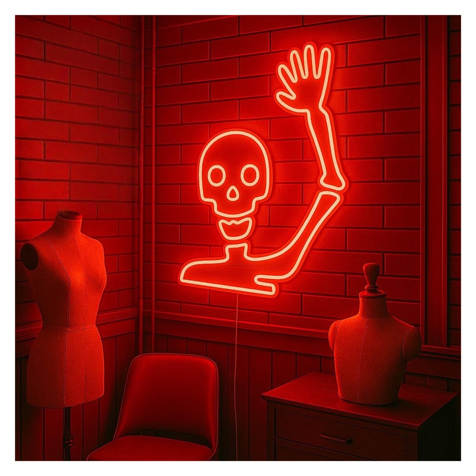 Shouxi C Sign Lamp Waving Skull Neon Sign, Suitable For Bedroom Or Game Room Wall Decor With Dimmable 51Cm