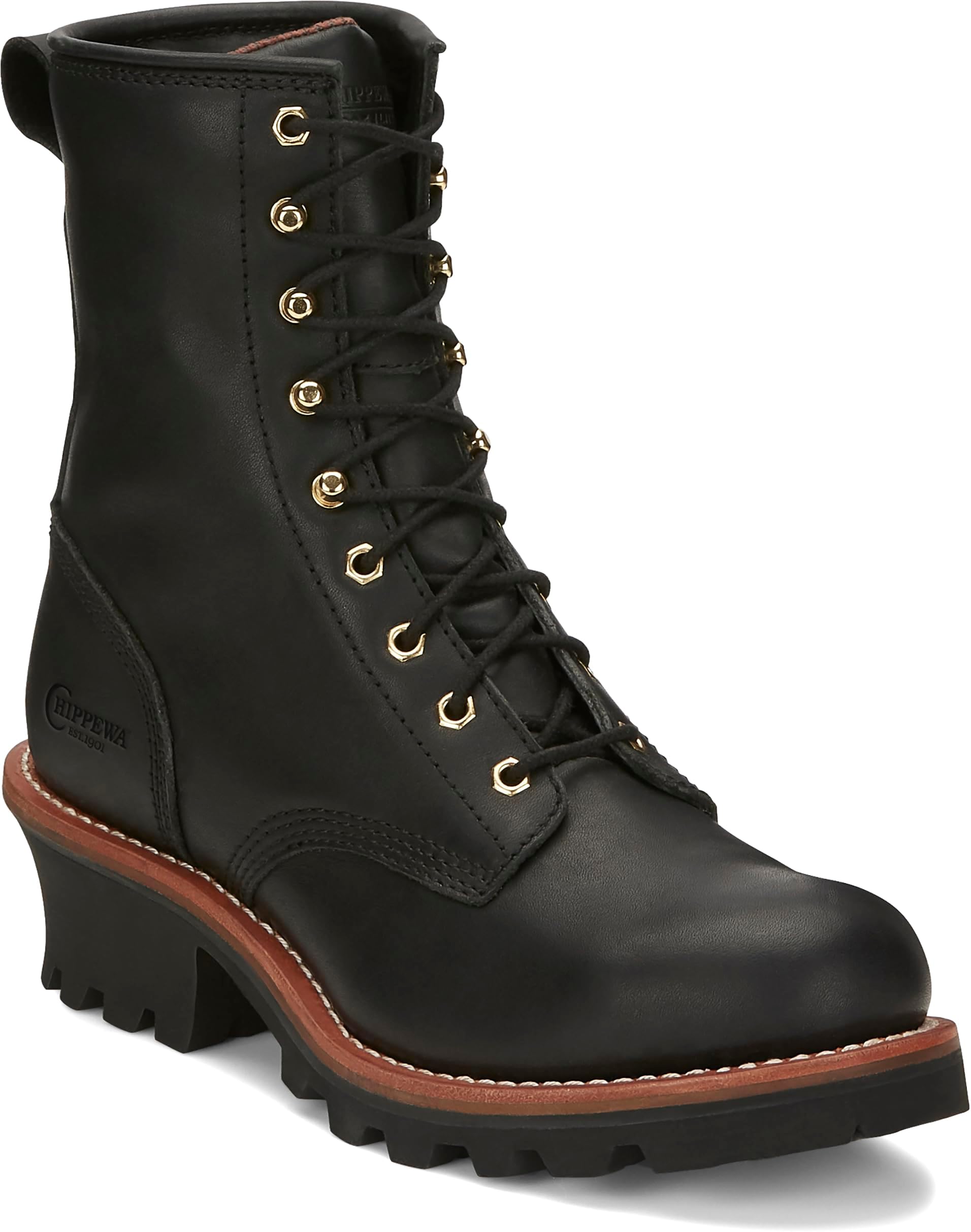 Chippewa 8-Inch Steel Toe Logger Boots for Men - Full-Grain Leather Upper Logging Boots - Vibram Outsole Slip Resistant Shoe - Removable Orthotic & Wide Insole - Steel Toe Cap