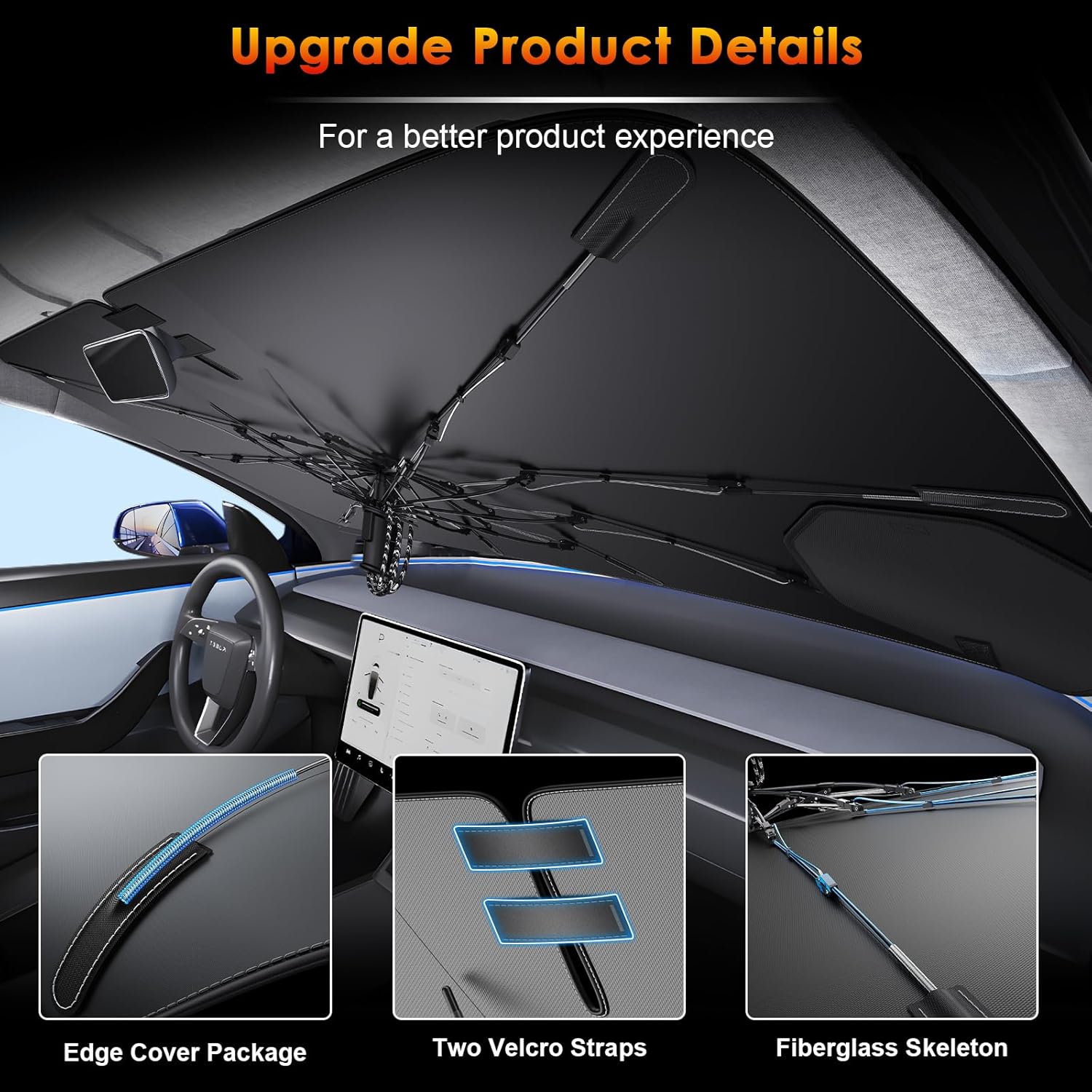 for 2025-2026 Toyota Camry Windshield Sunshade Umbrella Custom Fit Windshield Sun Protector, 6-Layer Heat-Resistant Fabric, Ultra-Strong Fiberglass Frame, Quick Setup (for 2025-2026 Toyota Camry)