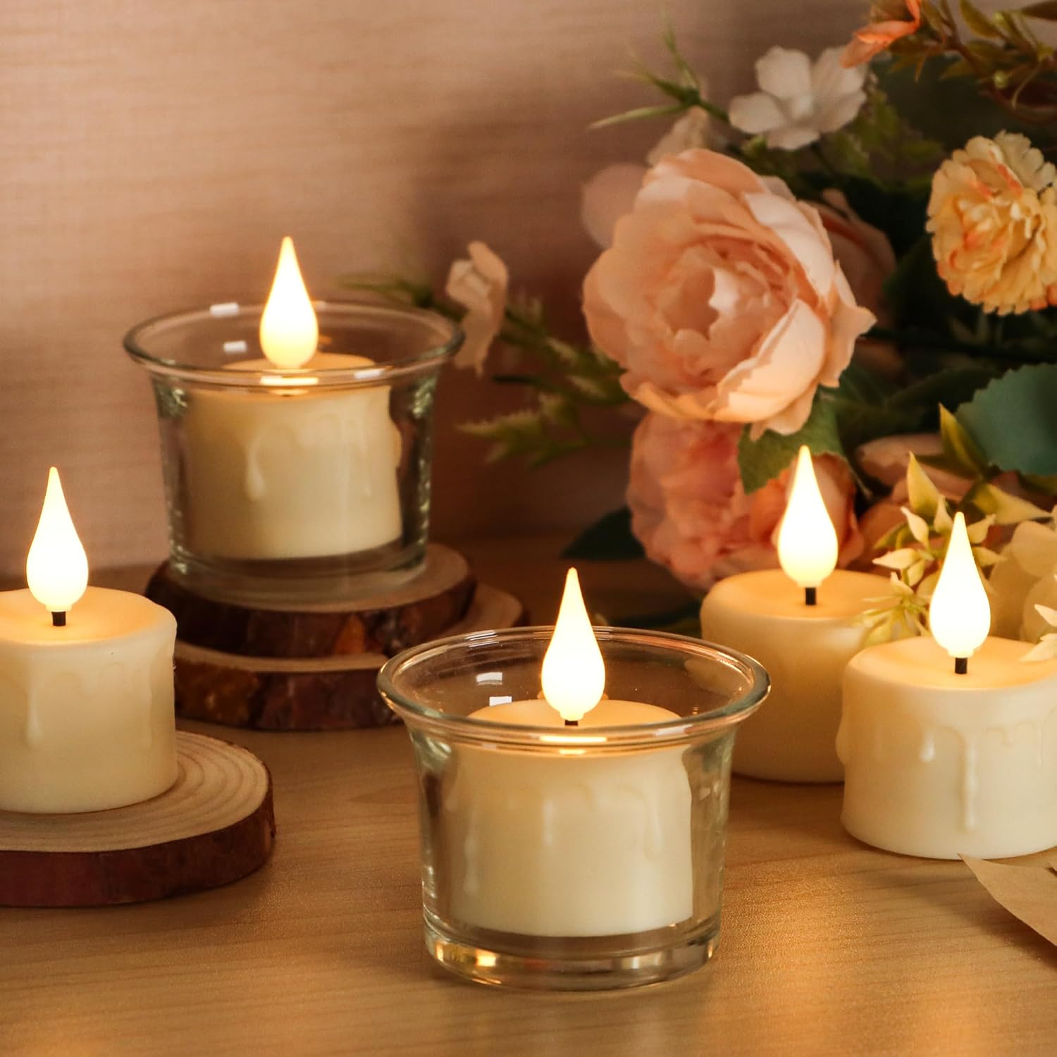 Rechargeable Flameless Tea Lights with Remote Timer, Soft 3D Wick LED Tealights Candles Battery Operated, Rechargeable Candles Flickering Realistic for Home Decor Up to 40 Hours,6 Pack