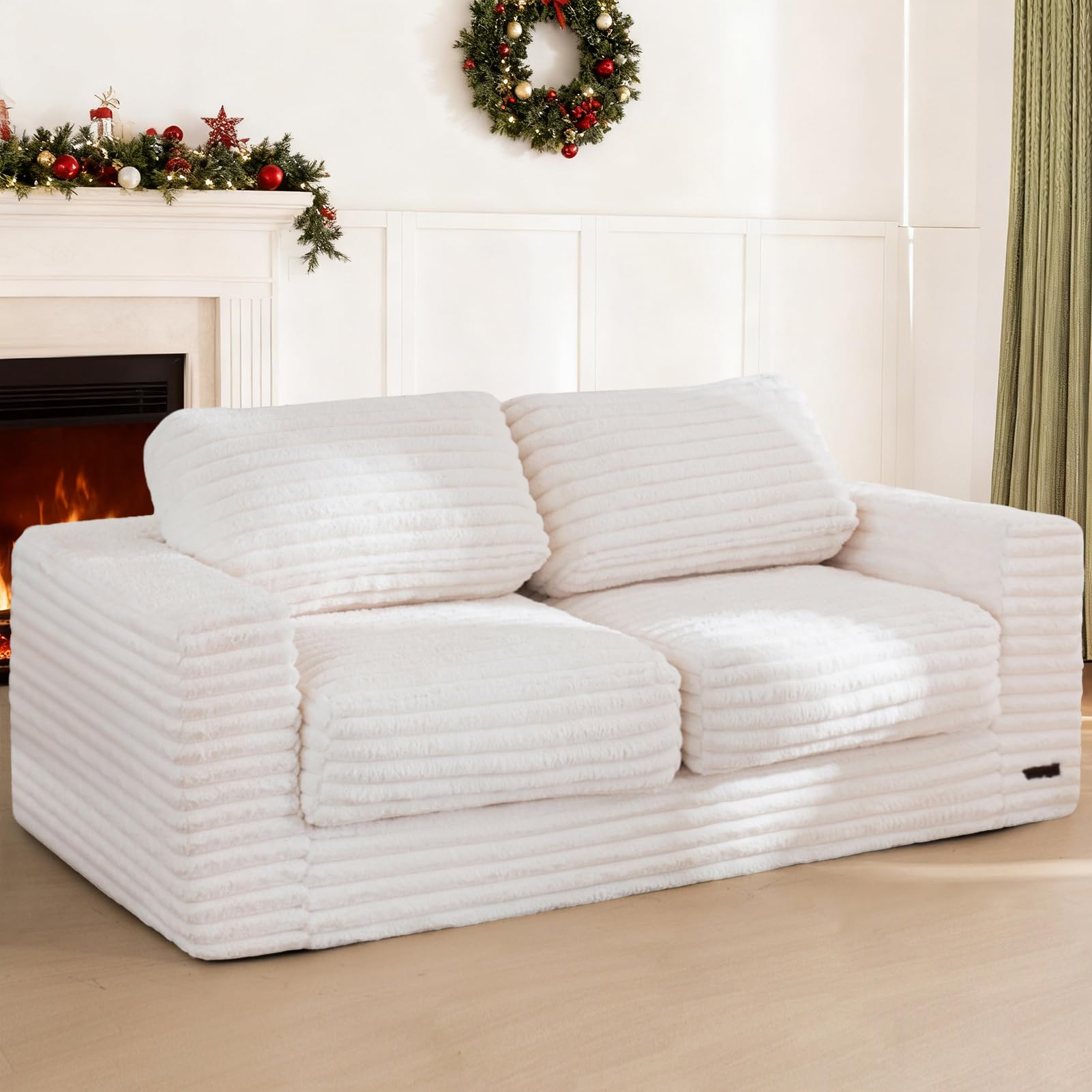 MAXYOYO Giant Bean Bag Chair for Adults, Upholstered Loveseat Floor Sofa with Pillows and Armrests, Large Bean Bag Sofa Plush Chair Couch for Bedroom