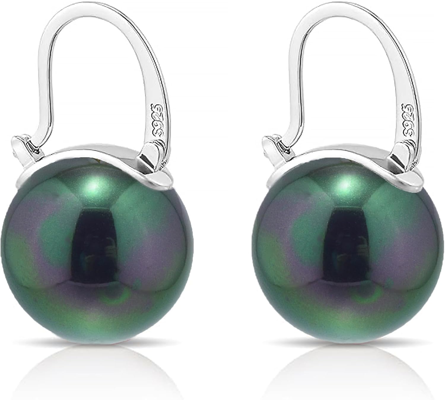 HUGE TOMATO 925 Sterling Silver Simulated Shell Pearl Earrings for Women Trendy, Big Pearl Drop Earrings Leverback Stud,Large Pearl Hoop Dangle Hypoallergenic Jewelry 14mm