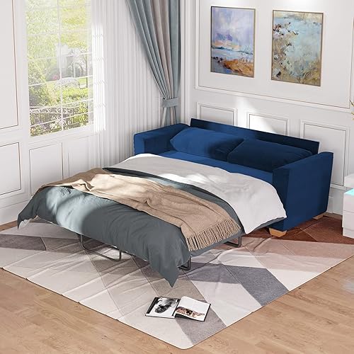 Miniatura 9 de Mjkone Sofá cama extraíble de 71 pulgadas de ancho con almohadas y colchón plegable, sofá biplaza de terciopelo 2 en 1 con sofá cama extraíble para