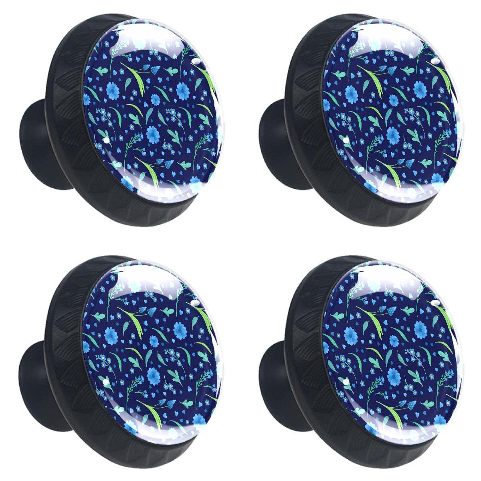 Boutons de tiroir en cristal fleurs bleues 30mm pour commode cuisine