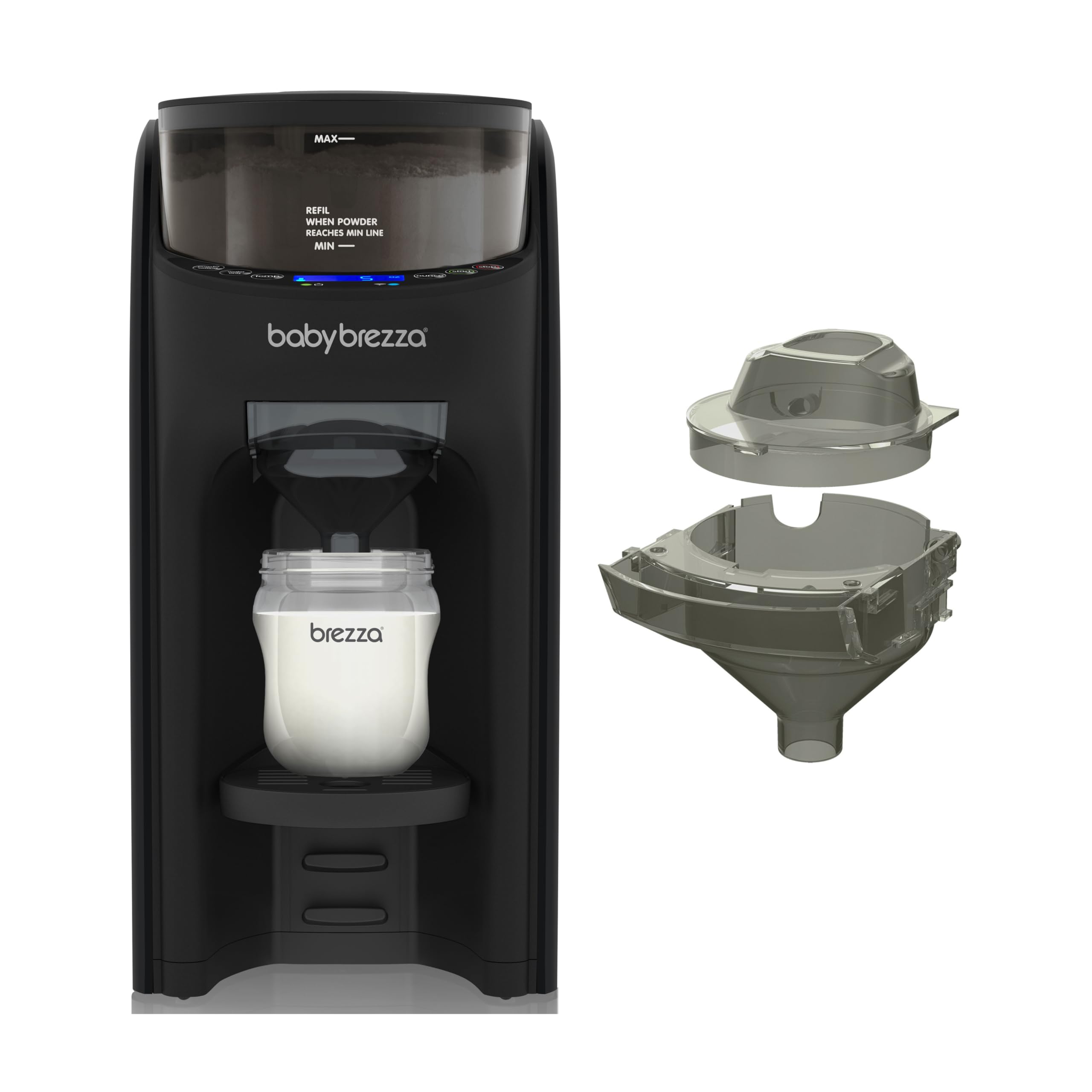 Baby Brezza - Formula Pro Advanced, Preparador de Biberones Automático y Dosificador de Fórmula, Máquina para hacer Biberones, Incluye Recambio de Embudo y Cubierta, Set Negro