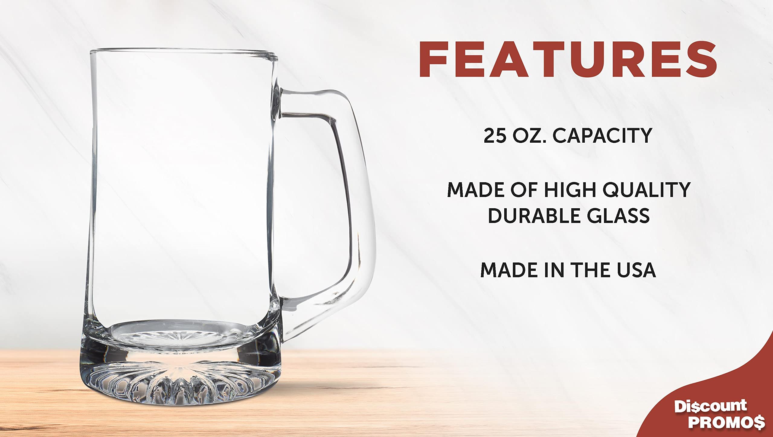 DISCOUNT PROMOS ARC Glass Beer Mugs 25 oz. Set of 6, Bulk Pack - Barware, Great for Wedding, Party, Birthday, Events - Clear