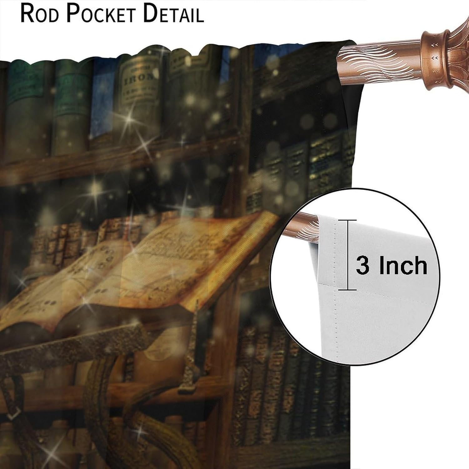 Vintage Bookshelf Curtains, Retro Library Old Antique Gothic Style Rustic Bookcase Print for Room Window Decor, Rod Pocket Blackout Drapes for Living Room Bedroom Kitchen 2 Panel Set 21"W X 45"L