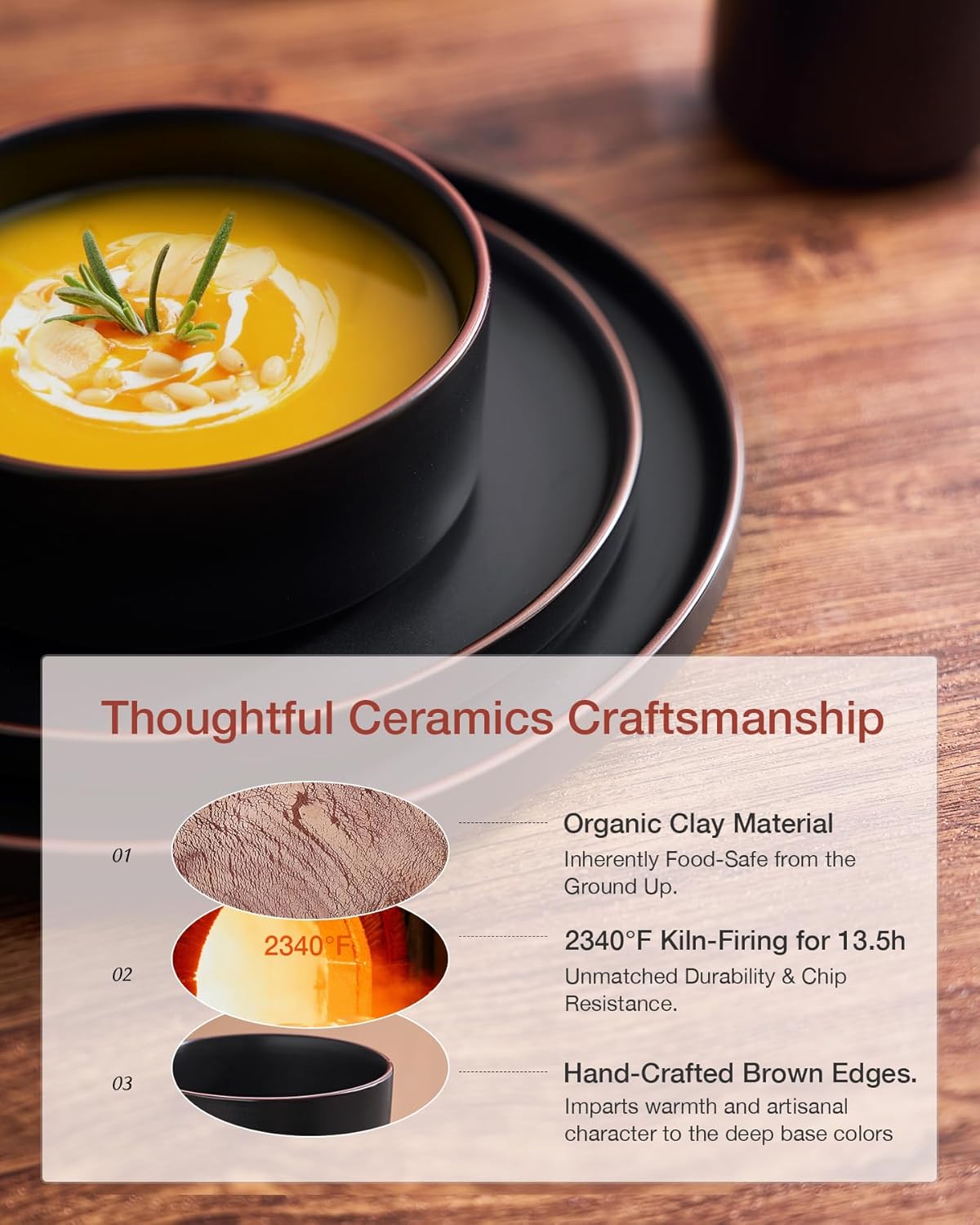 Famiware Nebula Ridge Stoneware Dinnerware Sets, Plates and Bowls Sets for 4, 12 Pieces Dishes Set, Microwave and Dishwasher Safe Kitchen Plates, Matte Black - Image 4