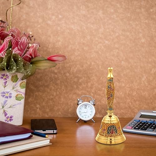 Vista 24 de Shubhkart Campana de mano de latón macizo para decoración de eventos de boda, línea de alimentos, alarma, jingles, timbre y campana de servicio