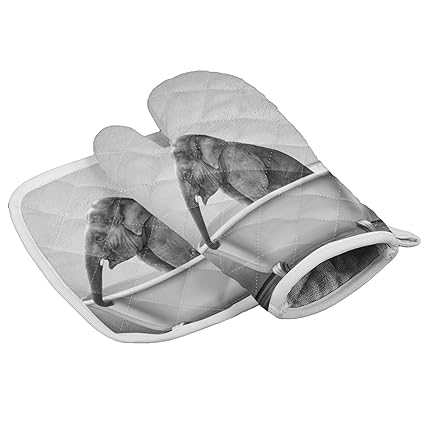 Funny Animal Insulation Gloves and Pot Holders Polyester Heavy Duty Cooking Gloves for Cooking Baking Grilling Pot Holders Sets 2 PCS Elephant in Bathtub