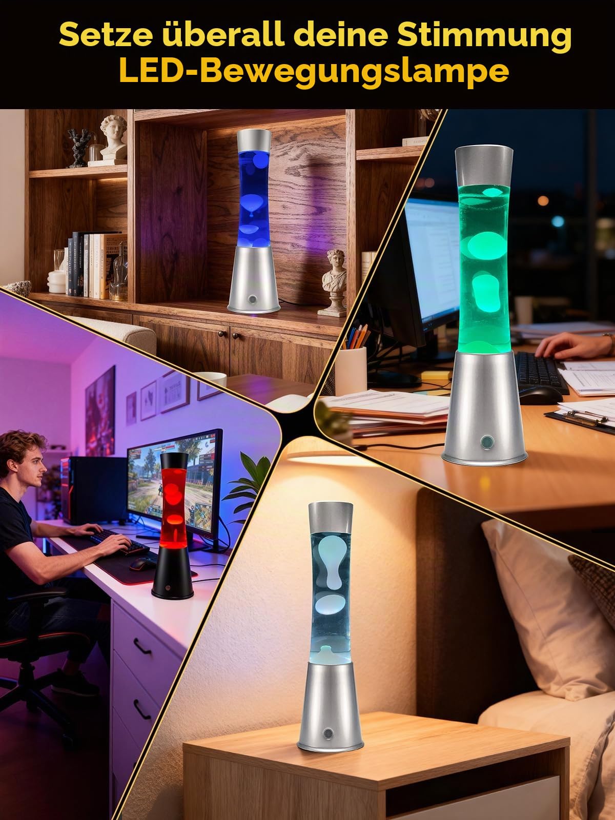 AONESY Große Lavalampen mit Fernbedienung：Lavalampe Groß Led 17 Farbwechsel | Große Lavalampen 12-Stunden Aus Timer | 15.5 inch Lavalampe Lila/Schwarz/Blau für Schlafzimmer-Weiß