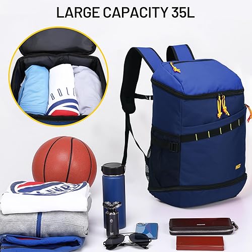 Miniatura 5 de MIER Mochila de baloncesto con compartimento para zapatospelotas, mochila deportiva grande para hombres, mujeres, atletas, 35L