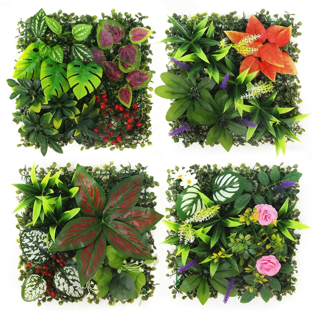 Piante artificiali da parete, 4 pezzi, per esterni, 25 x 25 cm, decorazione per la casa