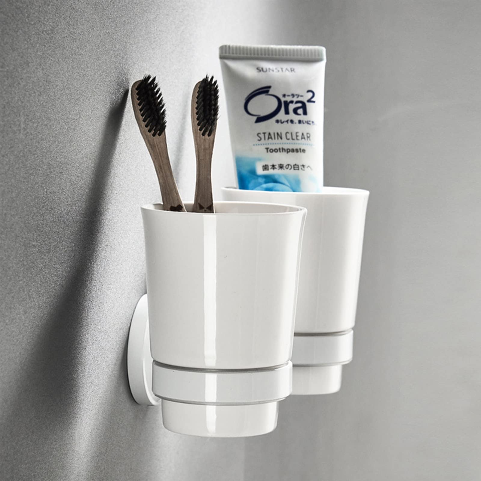 Soporte De Cepillo De Dientes Blanco, Soporte De Cepillo De Dientes Doble De Latón Macizo para Decoración De Baño, Soporte De Cepillo De Dientes Montado En La Pared con Taza De Cerámica