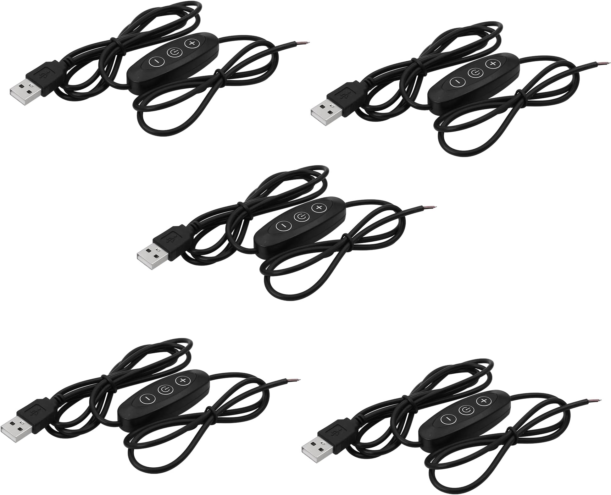 SinLoon USB Male with ON/Off Switch to Stripped Ends, USB 2.0 9-Speed Dimming Switch Power Cable, for LED Strips Little Table Lamp and Other 5V Devices 5PCS (1.5M/4.9FT)