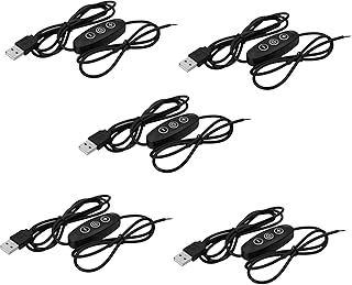 SinLoon USB Male with ON/Off Switch to Stripped Ends, USB 2.0 9-Speed Dimming Switch Power Cable, for LED Strips Little Table Lamp and Other 5V Devices 5PCS (1.5M/4.9FT)