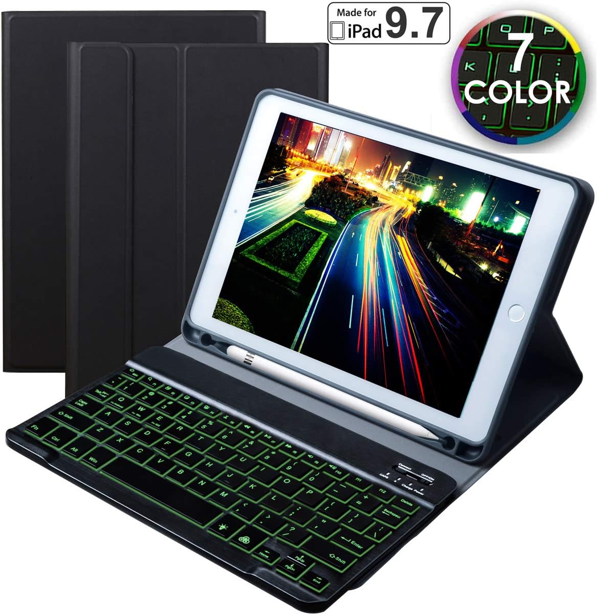 Flash Deals - 80% OFF Eoso 7 Color Backlit Keyboard case for New 2018 2017 iPad Pro 9.7 iPad Air 1, 2 with Detachable Quiet Slim Leather Folio Cover Built-in Pencil Holder (for iPad 9.7, Black) New Product Eoso 7 Color Backlit Keyboard case for New 2018 2017 iPad Pro 9.7 iPad Air 1, 2 with Detachable Quiet Slim Leather Folio Cover Built-in Pencil Holder (for iPad 9.7, Black)