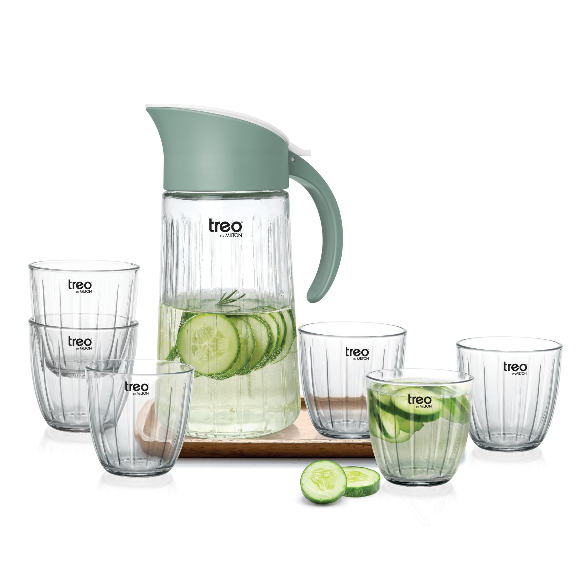 Treo by Milton Borosilicate Aura Lemon Glass Set with Jug, (6 Glasses - 290 ml Each, Jug - 1300 ml), Set of 7, Transparent | Microwave Safe | Odour Free | Scratch Resistance-picture-11