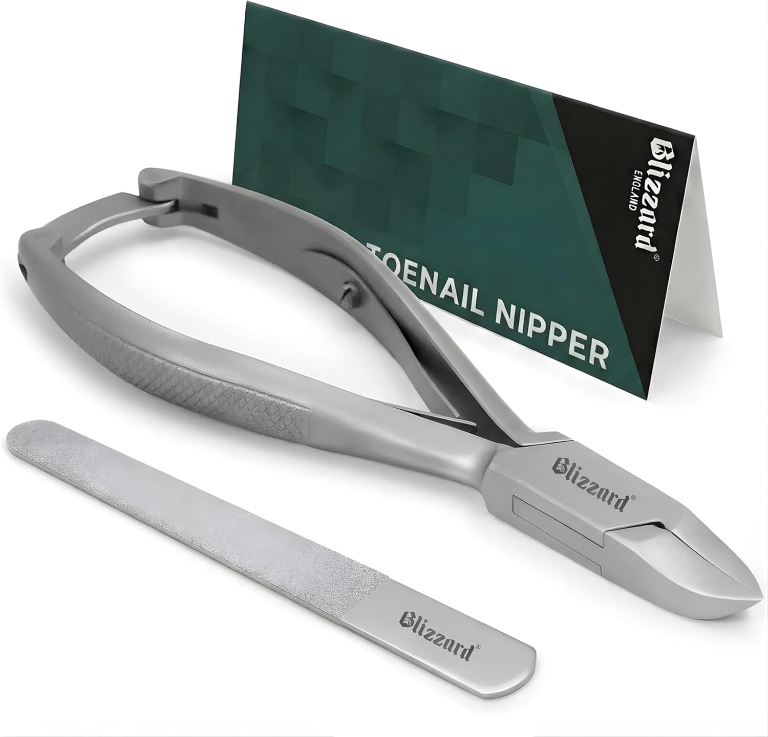 Nail Clippers for Men with Thick or Ingrown Toenails – Blizzard Podiatrist Toenail Clipper Set German Forged – 5.5 inch Heavy Duty Nail Cutter – Concave Head Chequered Handles - Hospital Grade