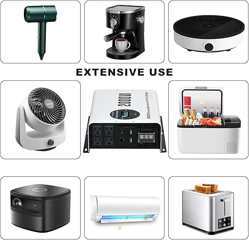 Miniatura 27 de Inversor de onda sinusoidal pura de 3000 W, CC 12 V a CA 120 V con pantalla LCD, control remoto, puerto USB, 4 salidas de CA y bloque de terminales