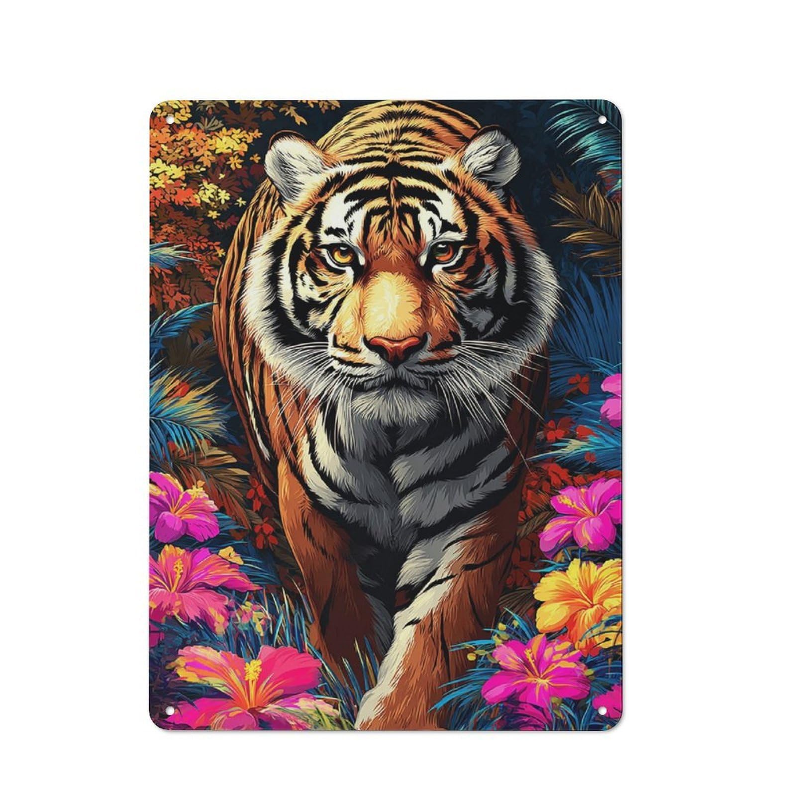 Junmoney Tiger In Vibrant Jungle Retro Tin Sign 40X30cm For Lounge Or Reading Corner, Gift For Lounge Decor Fans During The Christmas Season