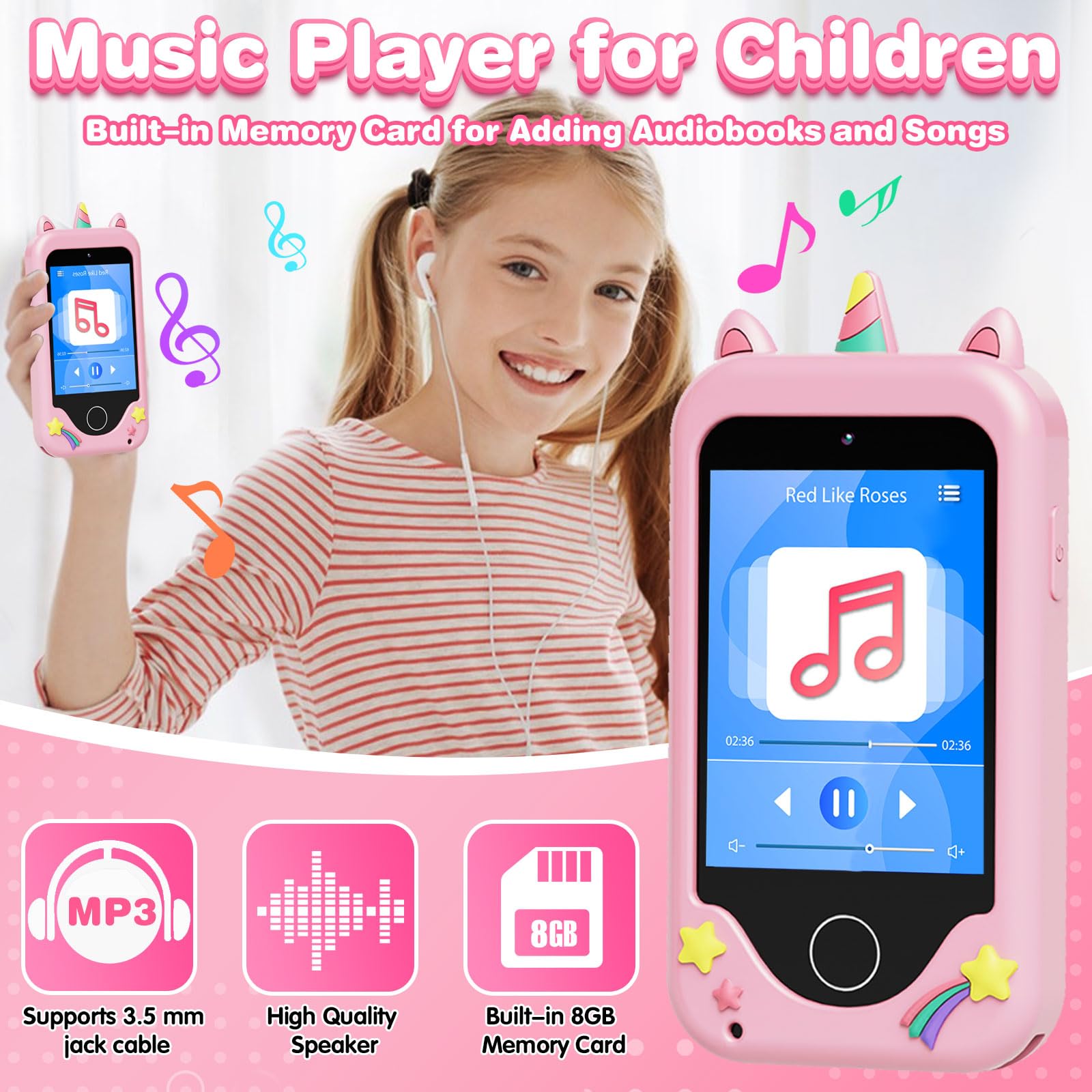 Smartphone Ashfly Para Niños – Pantalla Táctil 2.4″, Doble Cámara, 13 Juegos, Música Y Funda De Unicornio, Regalo De 3 A 10 Años