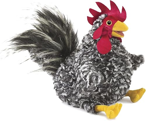 Folkmanis Barred Rock Rooster - Marioneta de mano, negro, blanco, rojo, amarillo