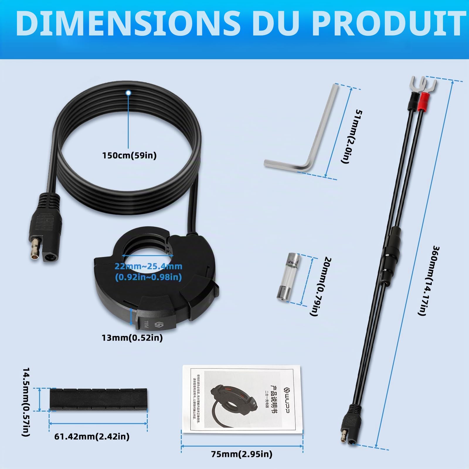 Prise USB Moto, Chargeur USB Moto QC3.0 USB& PD Type C Charge Rapide Prise de Chargeur de Voiture Etanche pour 12V-24V Moto, Camping-Car, ATVs