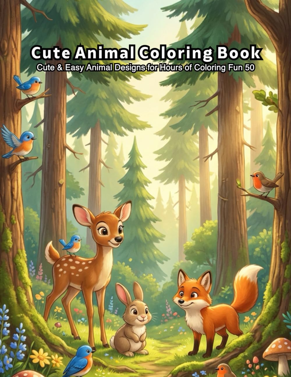 Happy Wild Animals Coloring Book For Kids: Happy Wild Animals Coloring Book For Kids Age 1 to 10 - Fun & Educational Forest Animal Designs