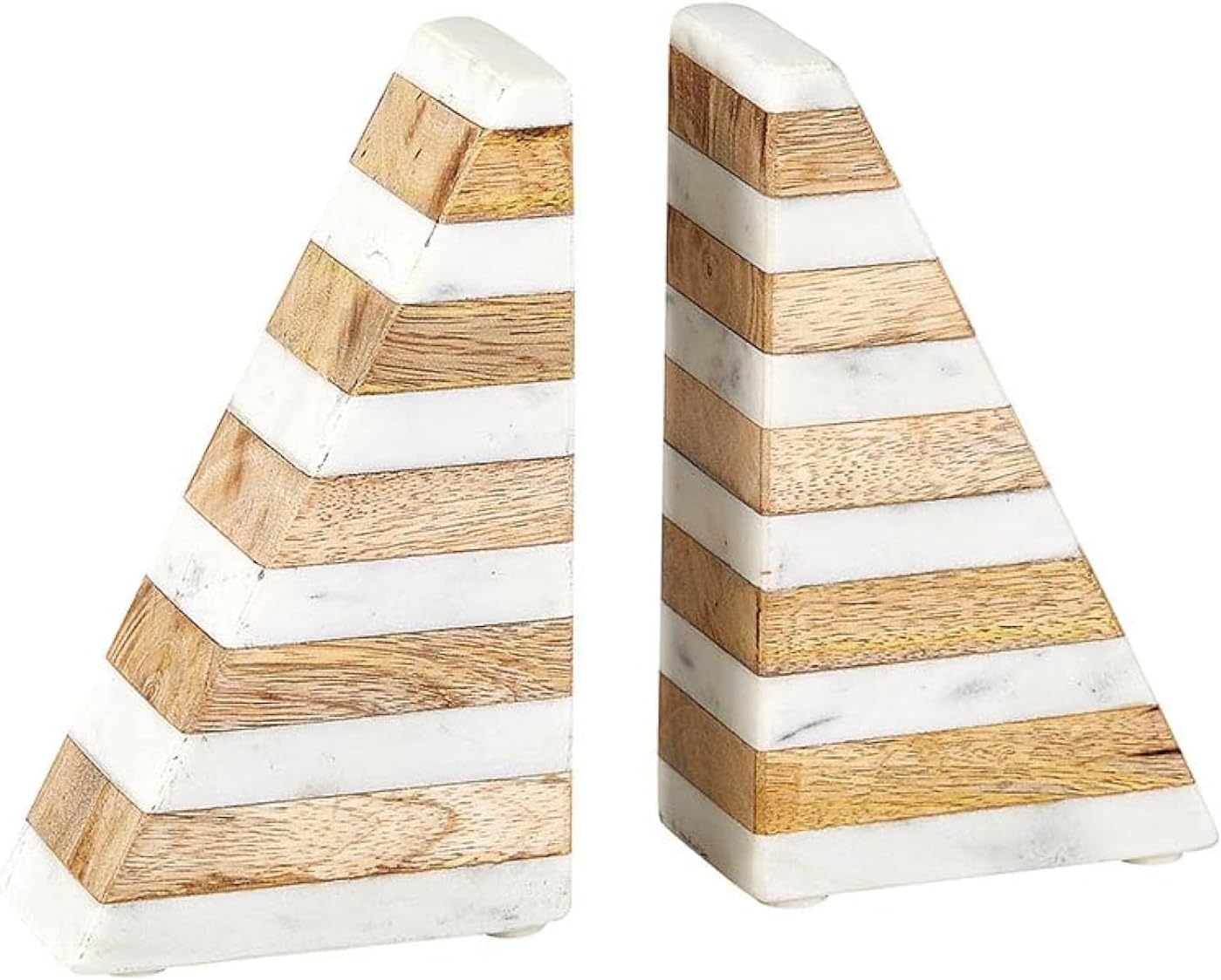 47th & Main Marble and Wood Bookends Shelf and Table Décor, 6" L x 2.25" W x 9" H, White