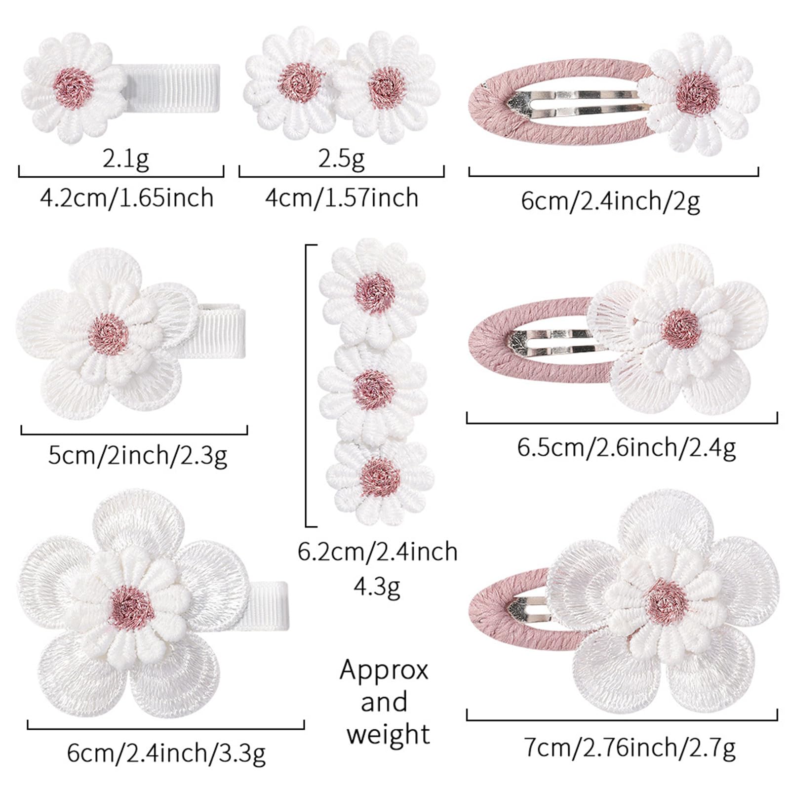 Haiki, confezione da 2 fermagli per capelli in tessuto, fermagli per capelli a forma di fiore, mollette per capelli in tessuto, ornamenti per capelli per bambini, fermagli per capelli comodi
