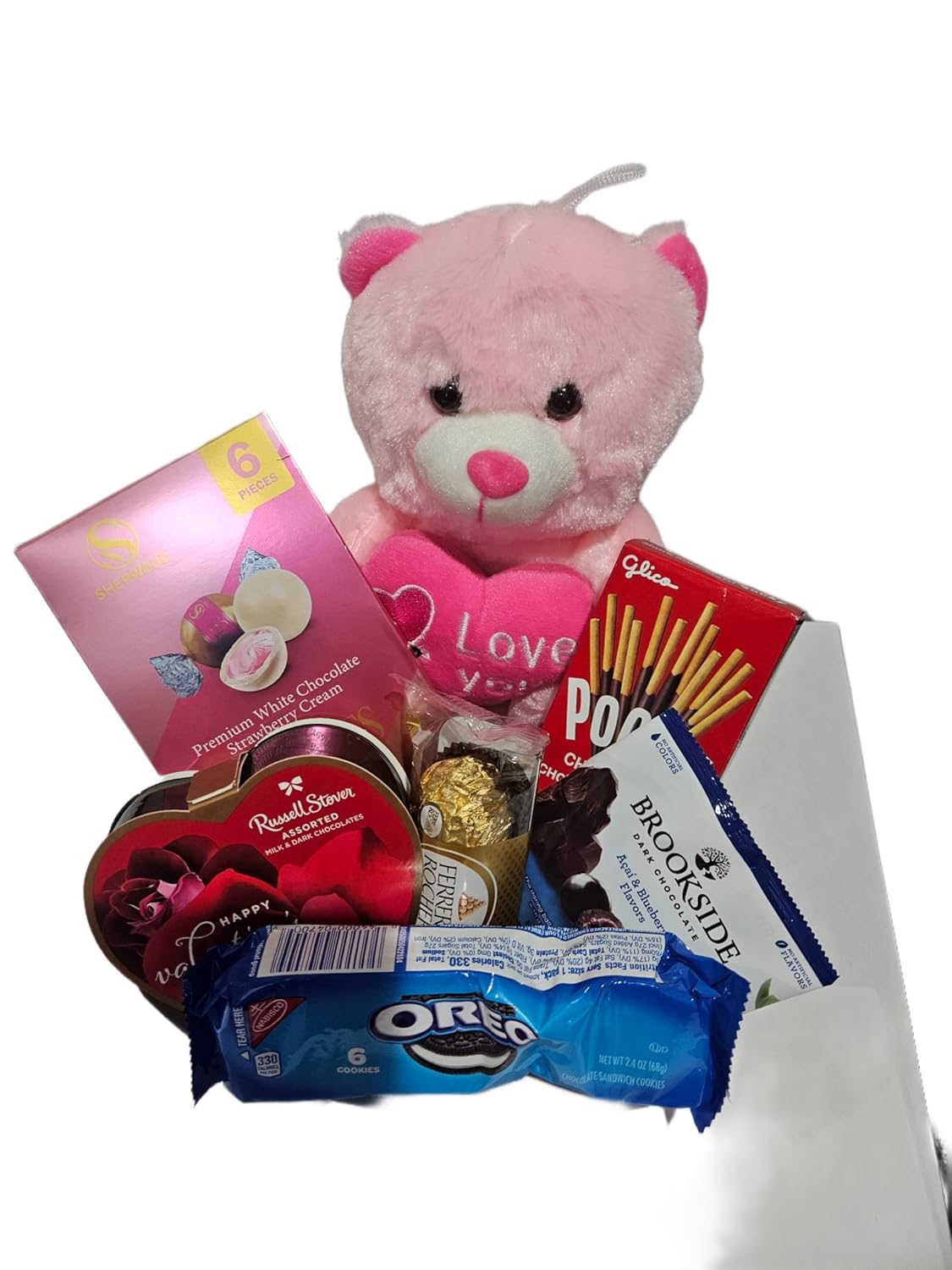 Valentines Day Gift Teddy Bear with Chocolates and Cookies Assortment, 10 Inches (pink)