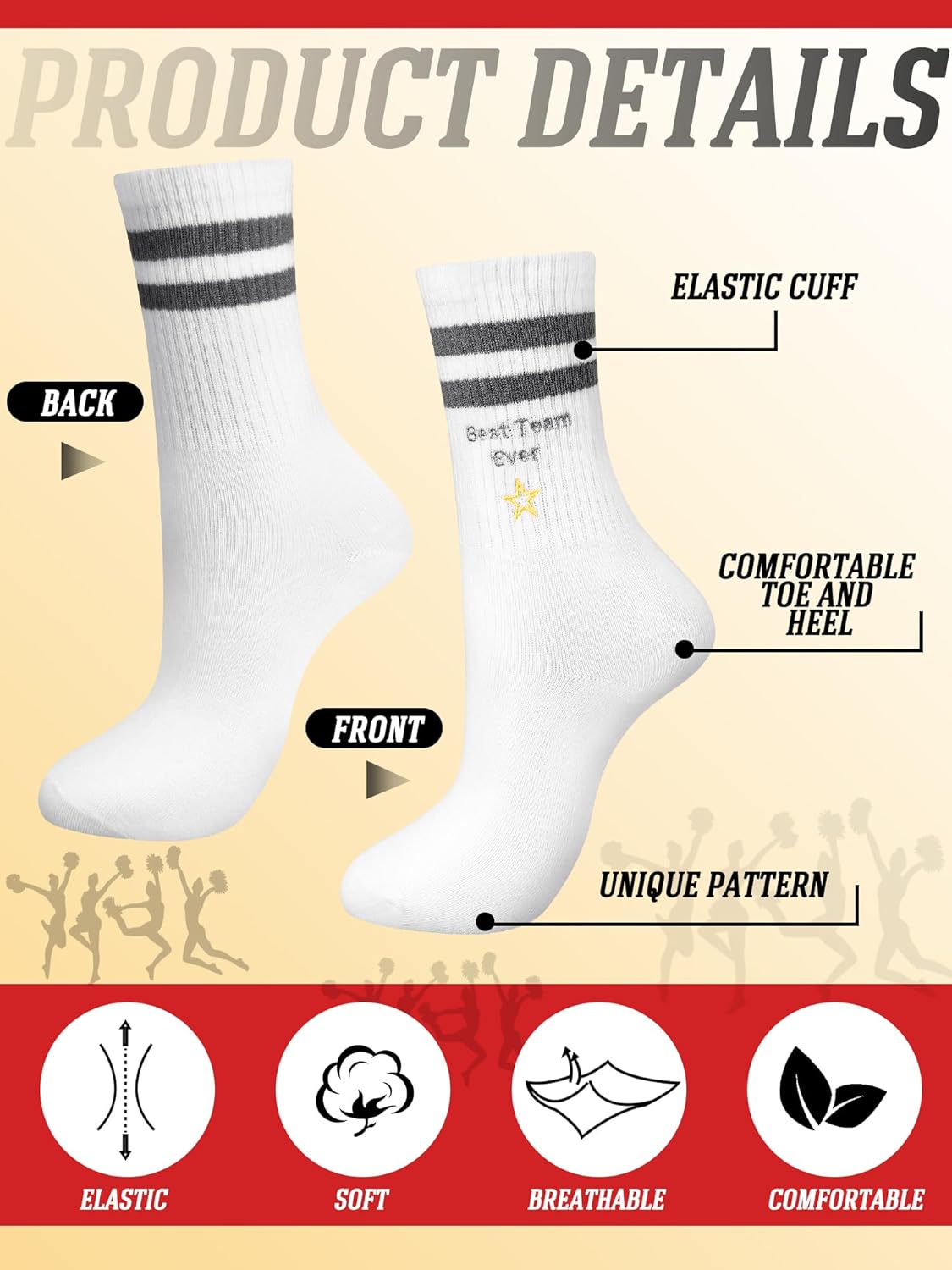 12 Pairs Embroidered Crew Socks Bulk Unisex Christmas Employee Appreciation Gifts Dancer Team Appreciation Gifts - Image 5