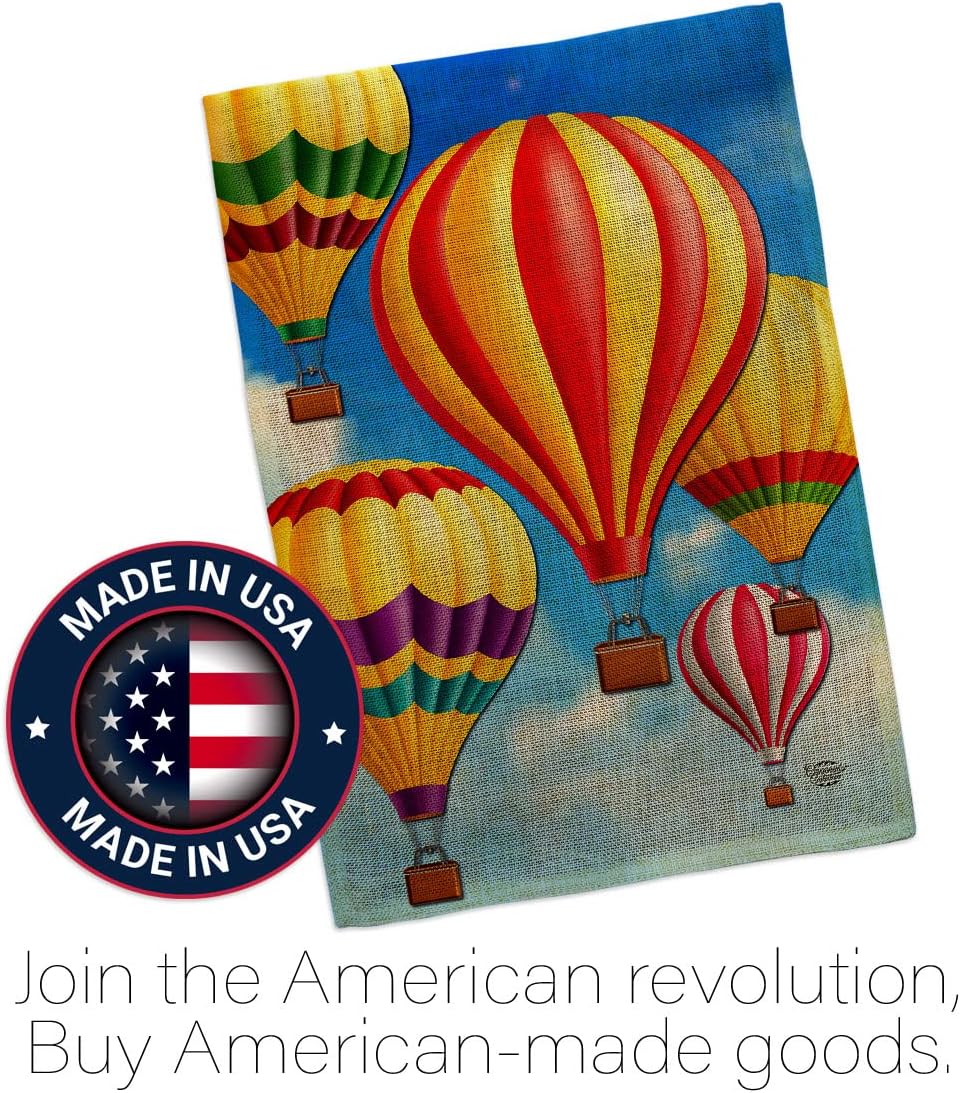 Hot Air Balloon Mass Burlap House Flag Summer Fun in The Sun Beach Pool Luau Tropical Party Season Outdoor Summertime Sunny Banner Small Garden Yard Gift Double-Sided, Made in USA